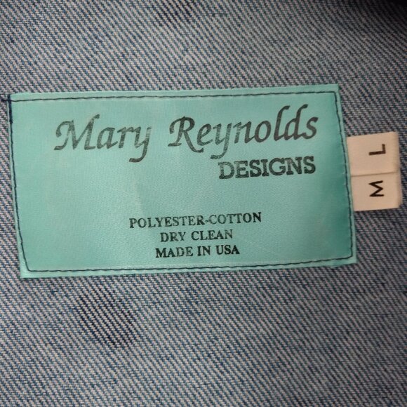 MARY REYNOLDS DESIGN Jacket M/L Blue Textured Denim Western Open Duster Tassel - Picture 13 of 15